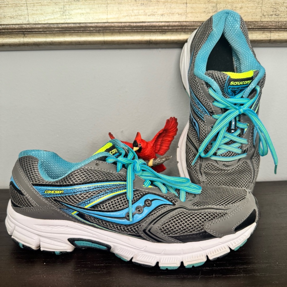 Saucony Womens Cohesion 9 Running Shoes Gray blue Lace Up Low Top Size 10